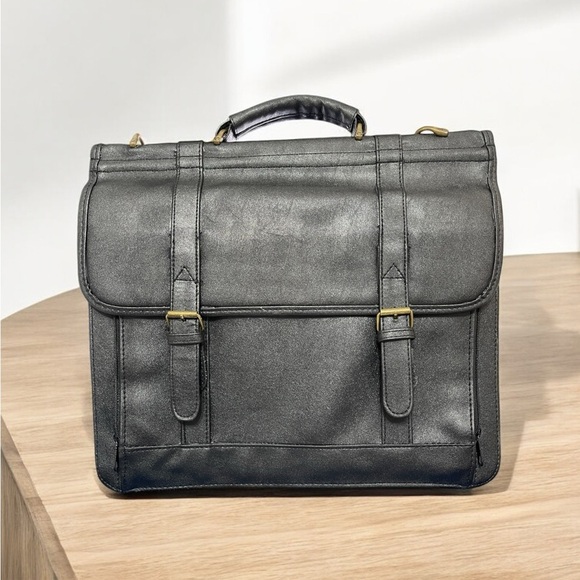 Messenger Bag Men’s Black Leather Crossbody Adjustable Shoulder Computer Bag - Picture 2 of 8